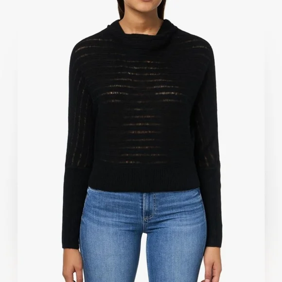 AllSaints Black Sheer Knit Long Sleeve Top - Picture 1 of 8